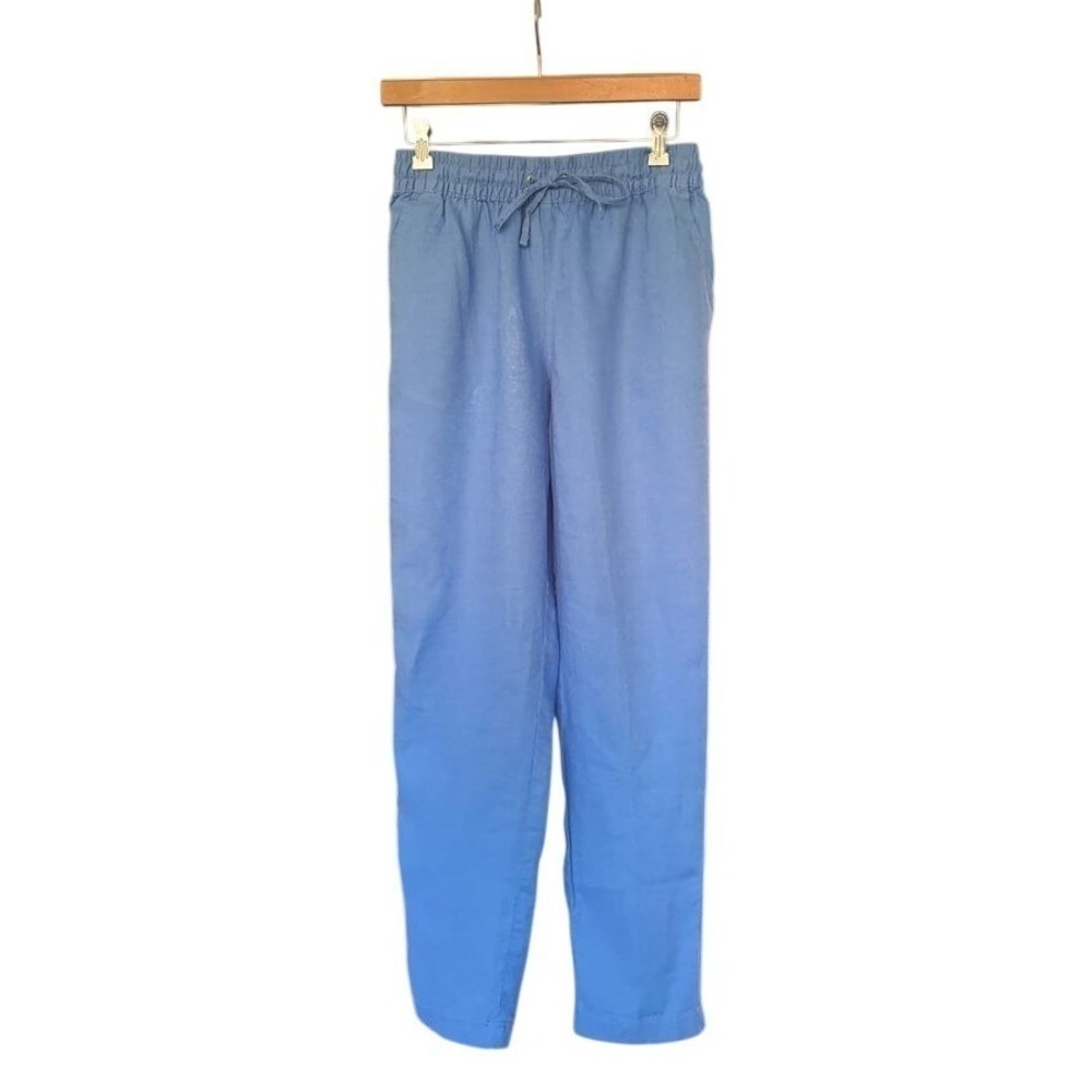 H&M Womens Blue Linen Blend Drawstring Elastic Waist Straight Leg Pants Size S